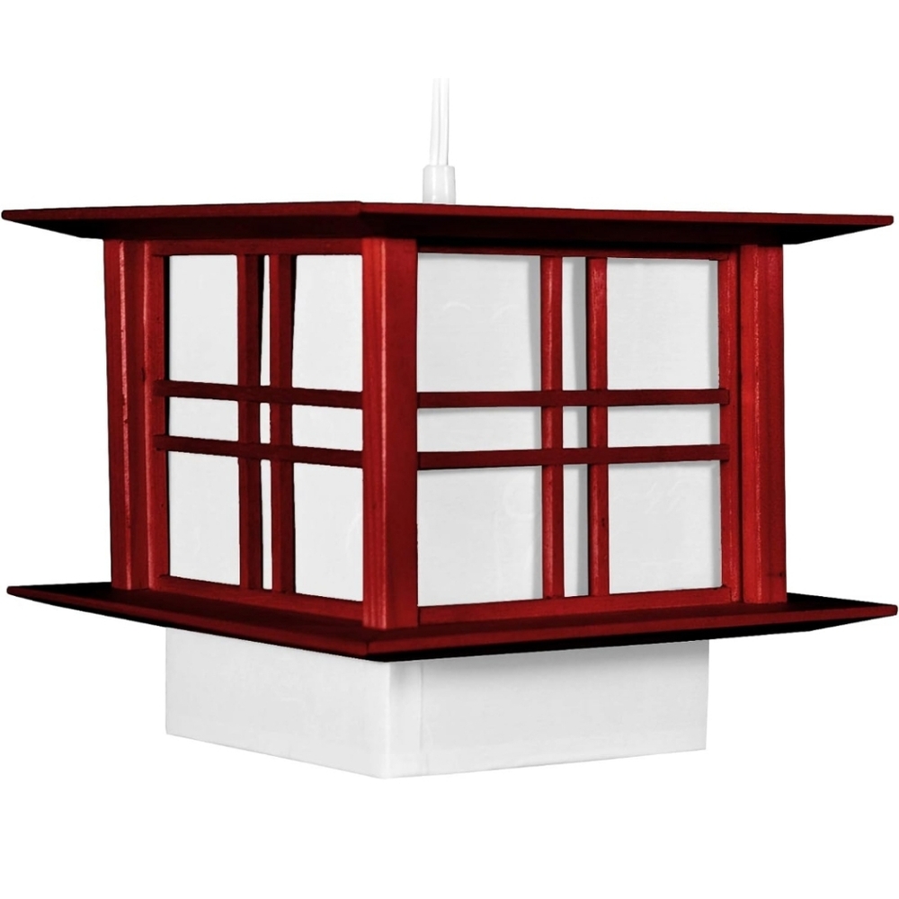 2x Red Lantern 8" Akida Hanging, Japanese Style Rosewood Lamp